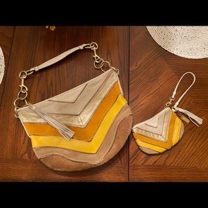 Vintage Coach Chevron suede hobo and wristlet set